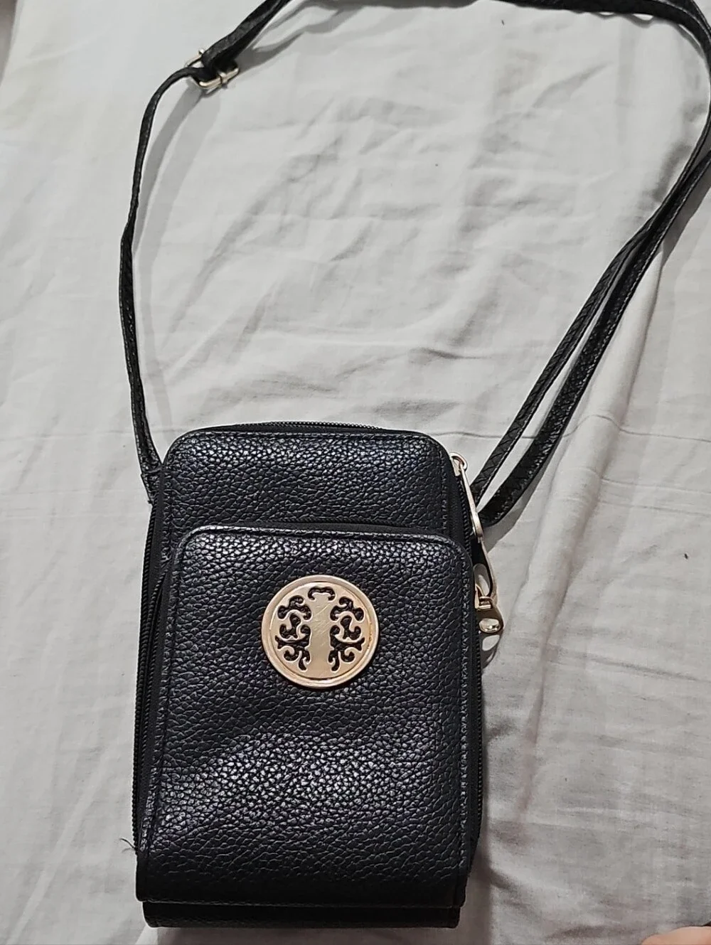 Black Crossbody Phone Bag with Gold Accent
